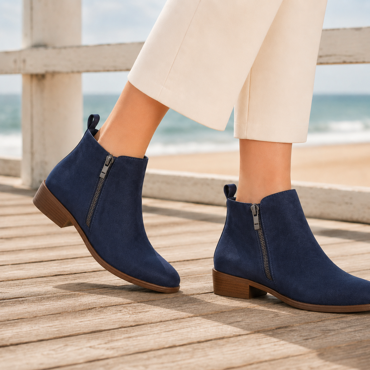Harriet | Women's tan side-zip flat ankle boots with low block heel