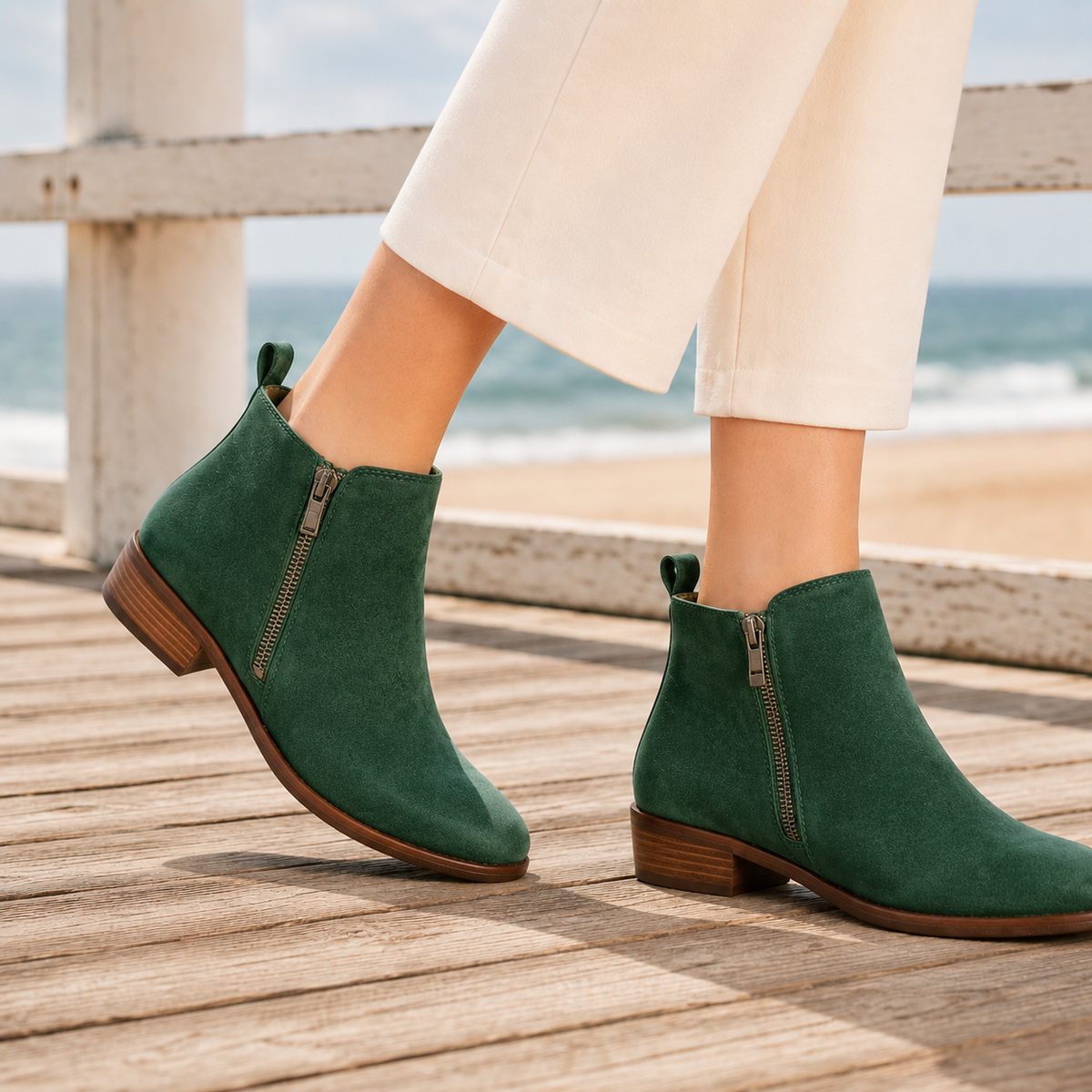 Harriet | Women's tan side-zip flat ankle boots with low block heel