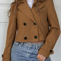 Deborah | Cropped Double Breasted Pea Coat with Notched Lapel and Button Tab Cuffs