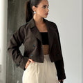 Millie | Cropped Double Breasted Pea Coat with Notched Lapel and Long Sleeves
