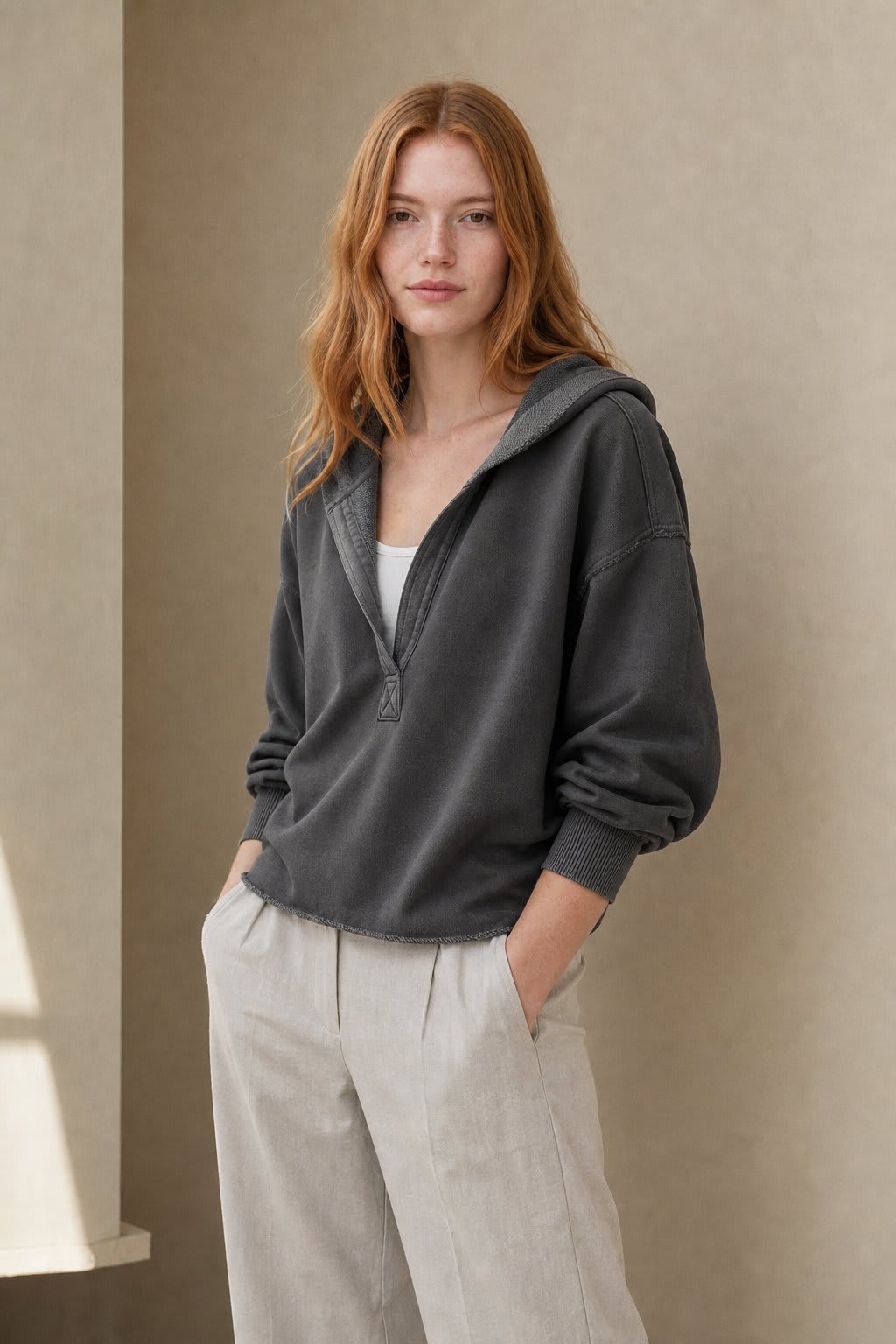 Pamela | cropped hoodie with collared neckline and relaxed fit