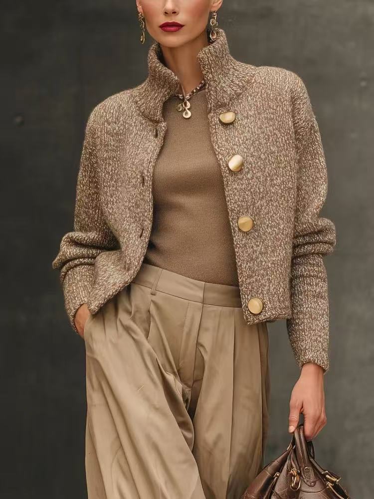 Diane | Cropped Tailored Jacket with Oversized Gold Buttons