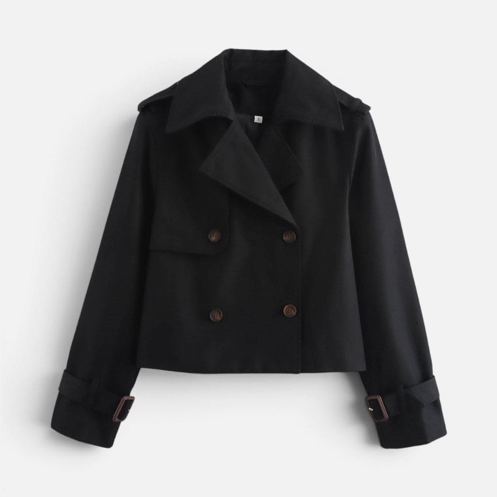 Patricia | Cropped Trench Jacket with Double Breasted Front and Belted Cuffs