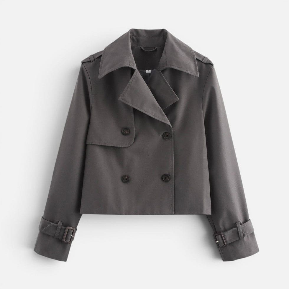 Patricia | Cropped Trench Jacket with Double Breasted Front and Belted Cuffs