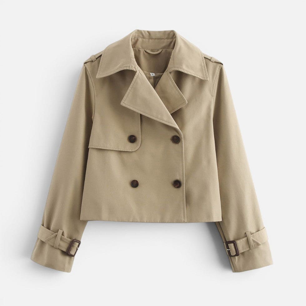 Patricia | Cropped Trench Jacket with Double Breasted Front and Belted Cuffs