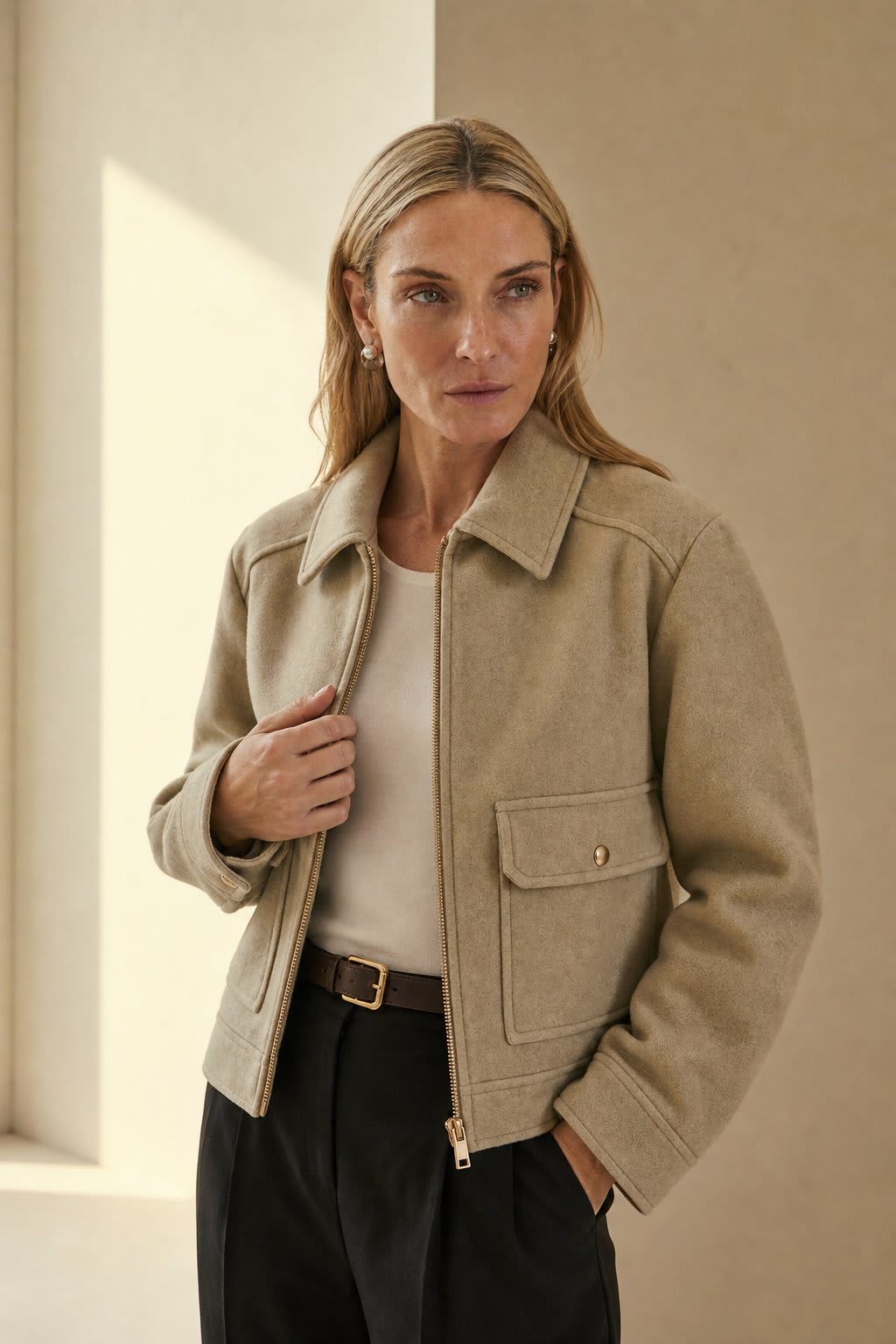 Barbara | cropped zip-front jacket with structured silhouette and dual pockets