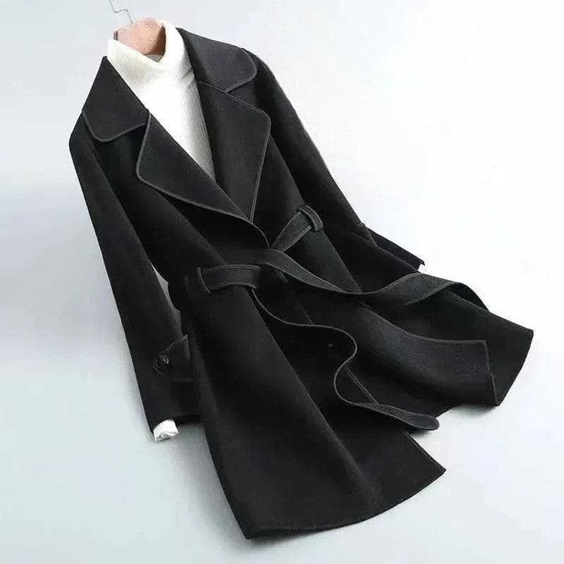Janet | Wrap Coat With Contrast Trim And Adjustable Belt