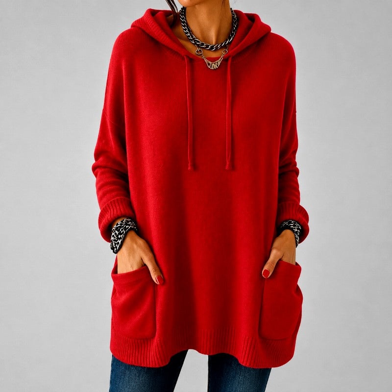 Charlotte | oversized hooded knit tunic sweater with patch pockets