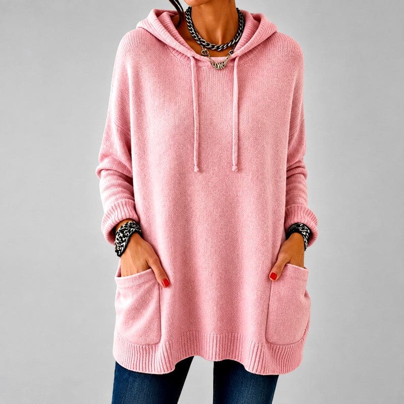 Charlotte | oversized hooded knit tunic sweater with patch pockets