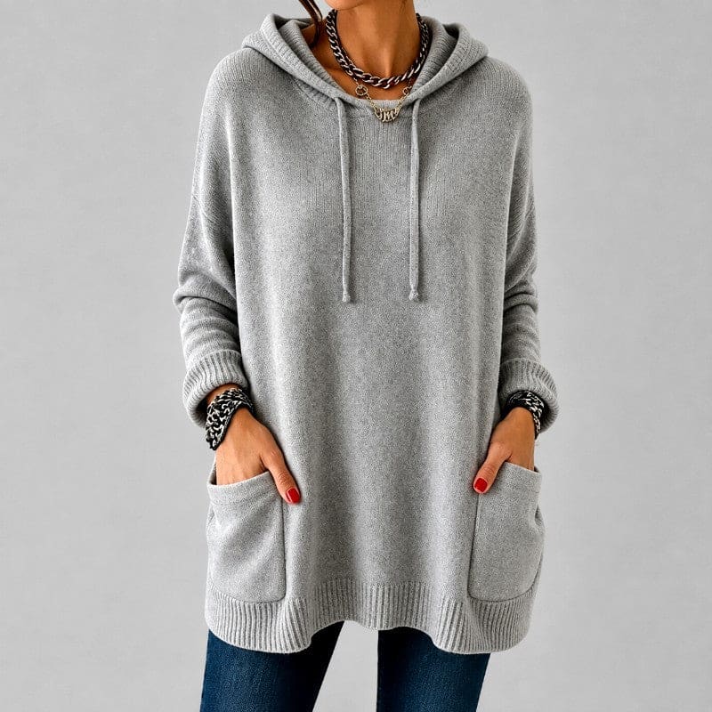Charlotte | oversized hooded knit tunic sweater with patch pockets