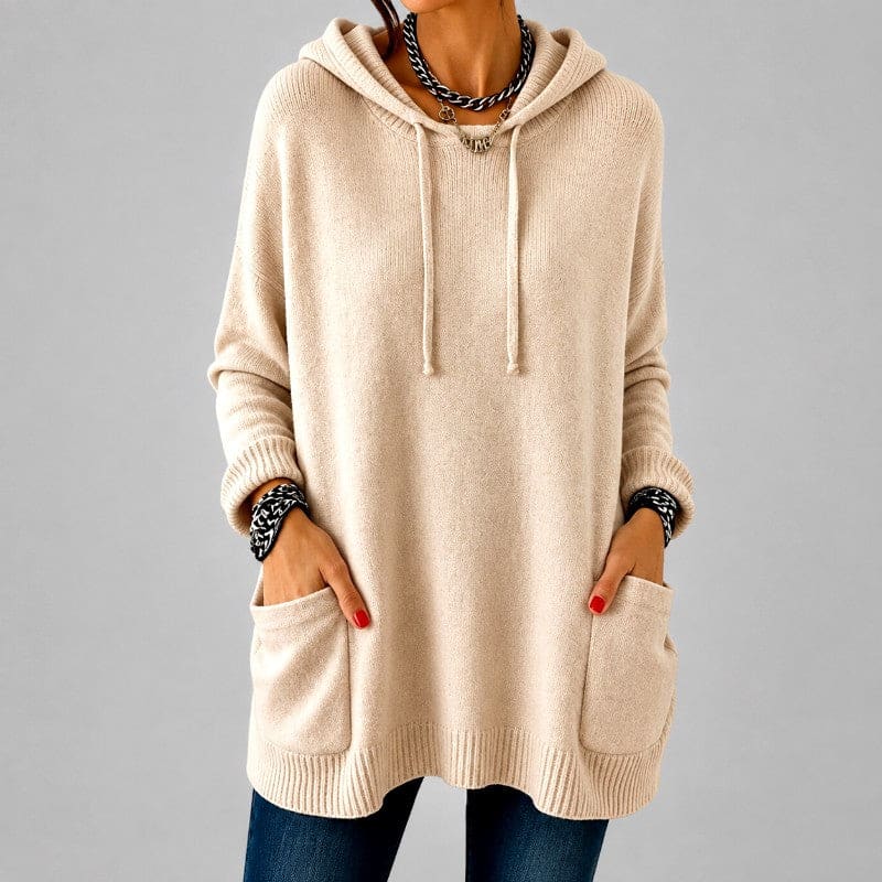 Charlotte | oversized hooded knit tunic sweater with patch pockets