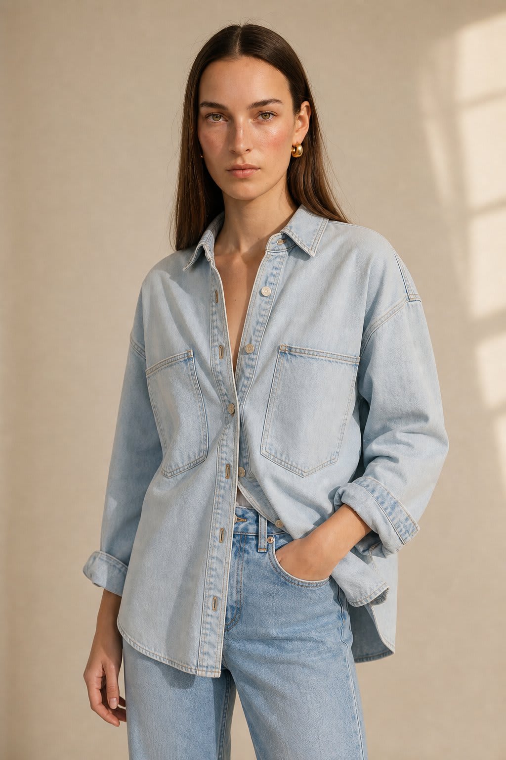Florence | denim shirt jacket with oversized fit and button front