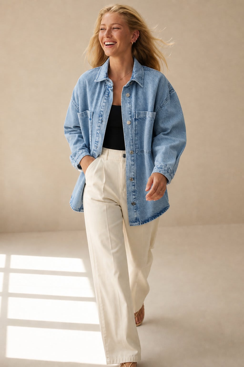 Florence | denim shirt jacket with oversized fit and button front