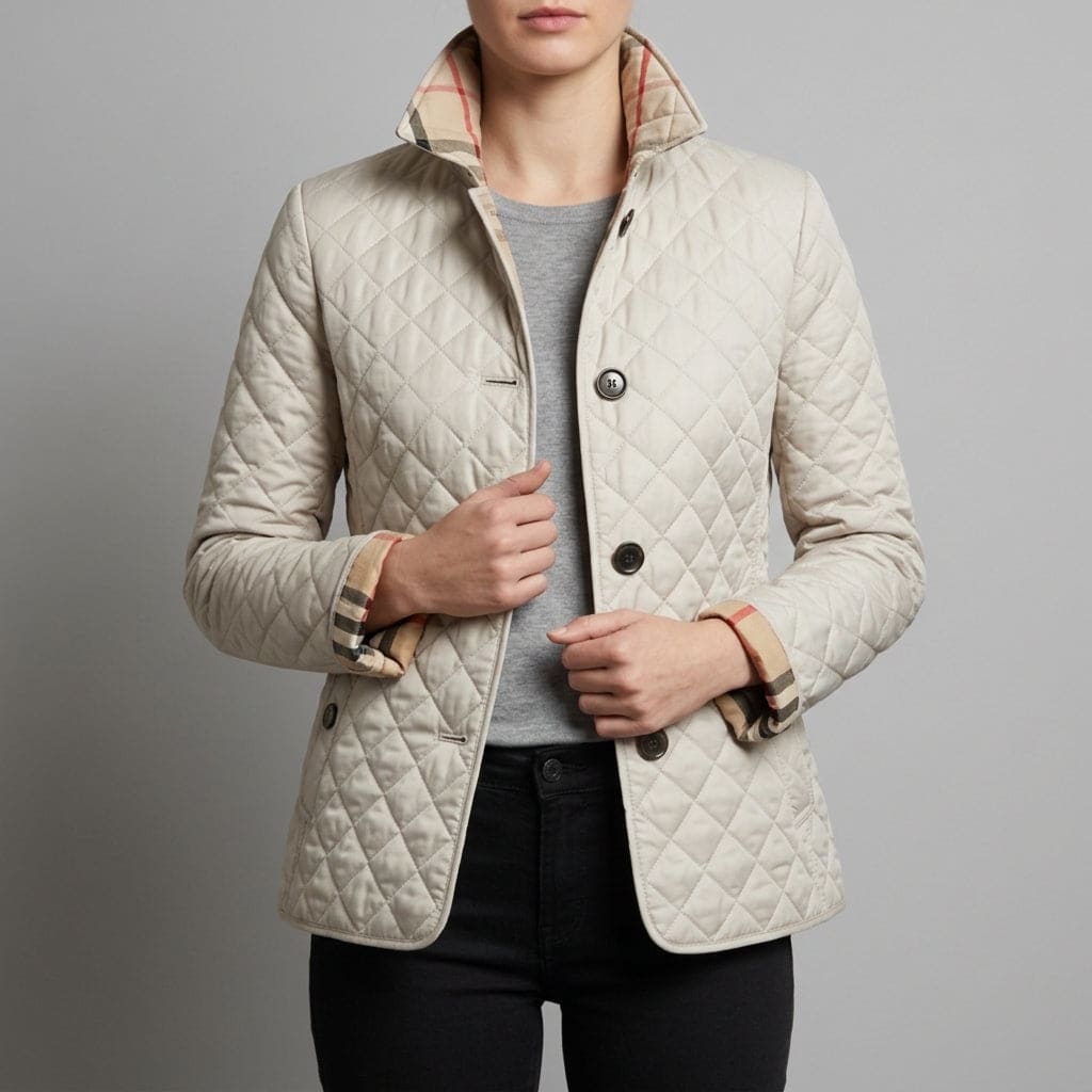 Jade | Diamond Quilted Jacket with Classic Collar and Button Front