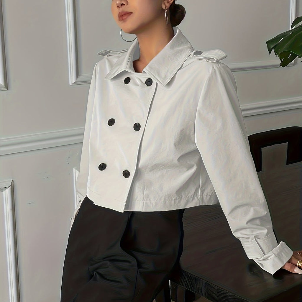 Sarah | Double-Breasted Cropped Jacket with Epaulettes and Notch Lapel