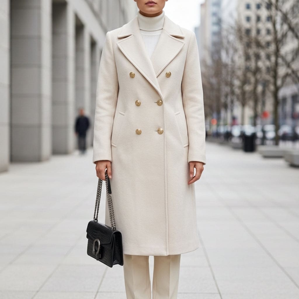 Marilyn | Double-Breasted Longline Coat with Gold Button Detail