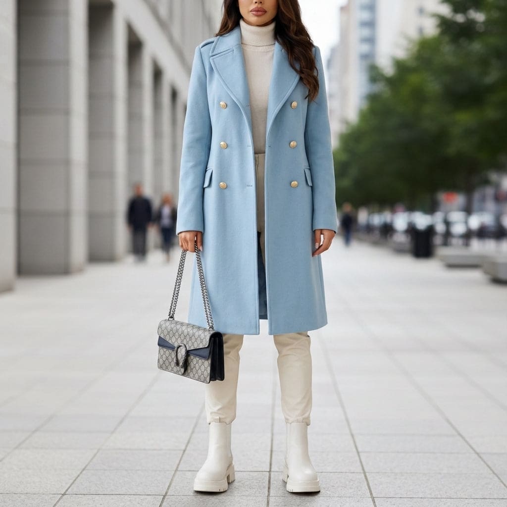 Marilyn | Double-Breasted Longline Coat with Gold Button Detail