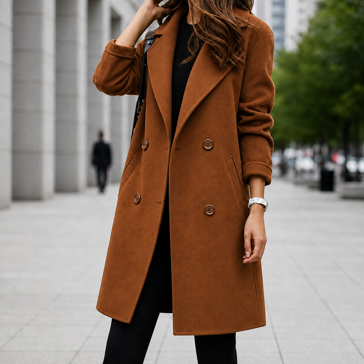 Diane | Double Breasted Midi Coat with Notched Lapel and Tailored Fit