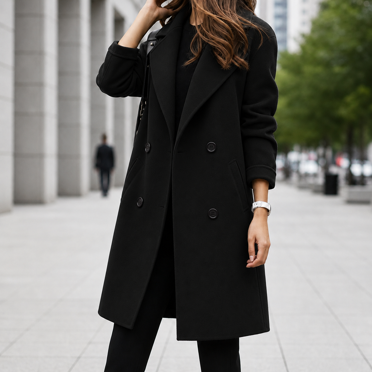 Diane | Double Breasted Midi Coat with Notched Lapel and Tailored Fit