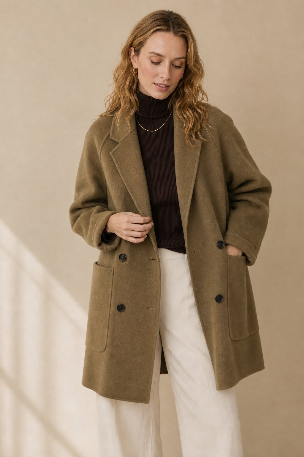 Samantha | double-breasted structured coat with rolled cuffs and patch pockets