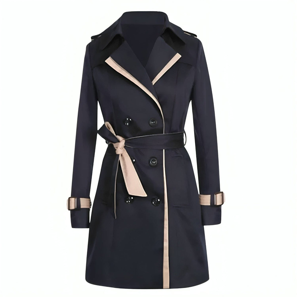 Sharon | Double Breasted Trench Coat with Belted Waist and Contrast Trim