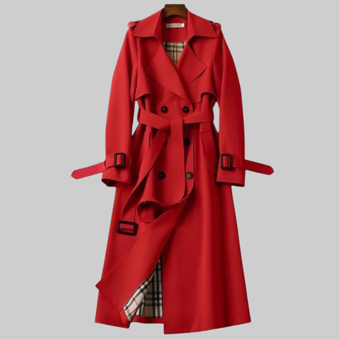 Lucy | Double Breasted Trench Coat with Belted Waist and Lapel Collar