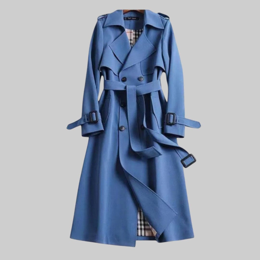 Lucy | Double Breasted Trench Coat with Belted Waist and Lapel Collar
