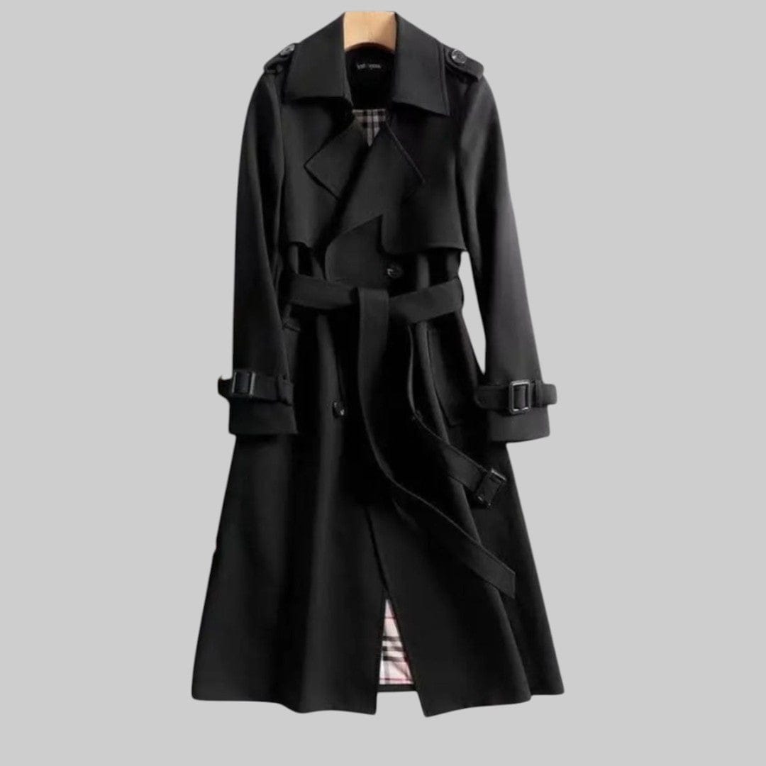 Lucy | Double Breasted Trench Coat with Belted Waist and Lapel Collar