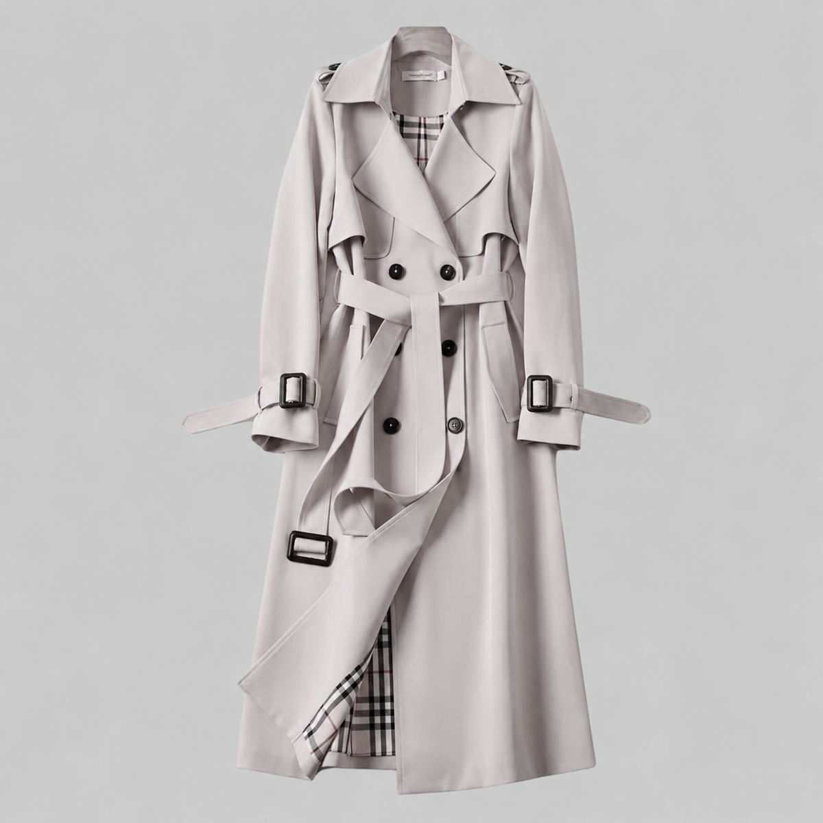 Lucy | Double Breasted Trench Coat with Belted Waist and Lapel Collar