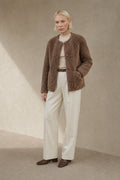 Donna | faux shearling coat with round neckline and button front closure