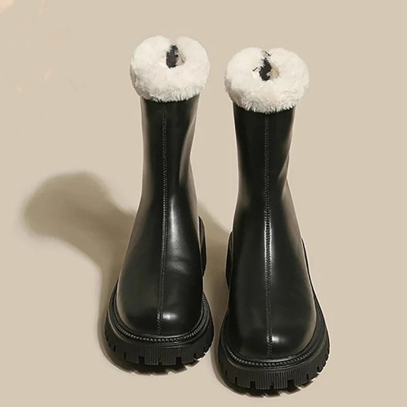 Pamela | Fleece Lined Tall Boots with Front Zipper and Lug Sole