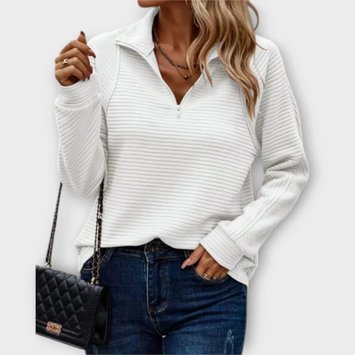 Amanda | Half-Zip Pullover with Ribbed Texture and Relaxed Silhouette