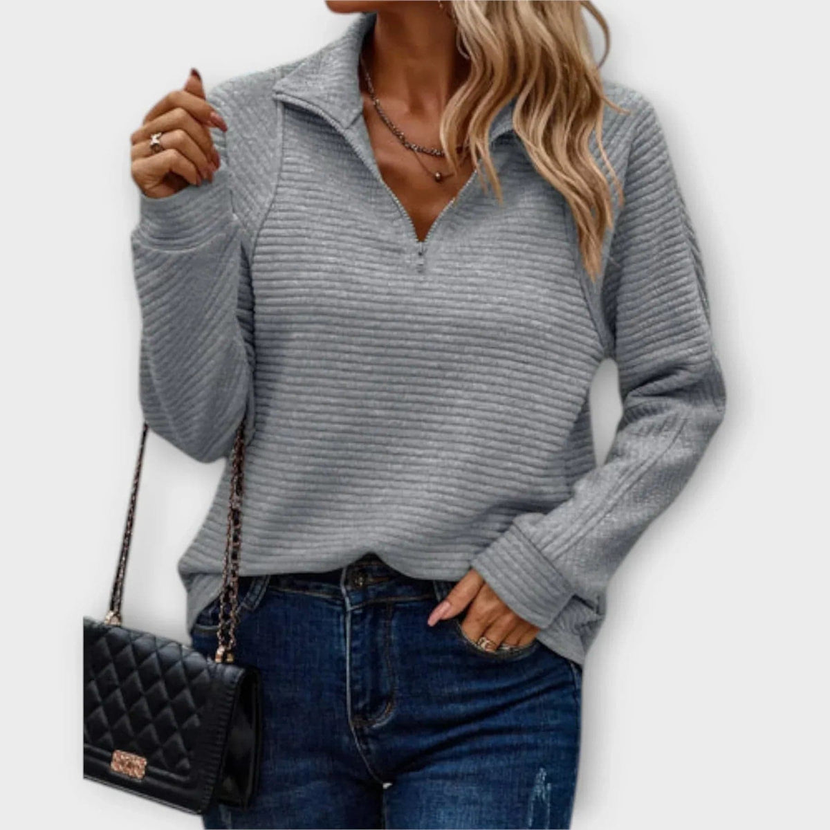 Amanda | Half-Zip Pullover with Ribbed Texture and Relaxed Silhouette