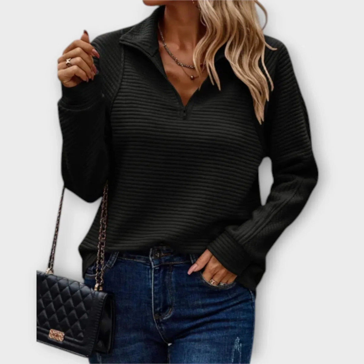 Amanda | Half-Zip Pullover with Ribbed Texture and Relaxed Silhouette
