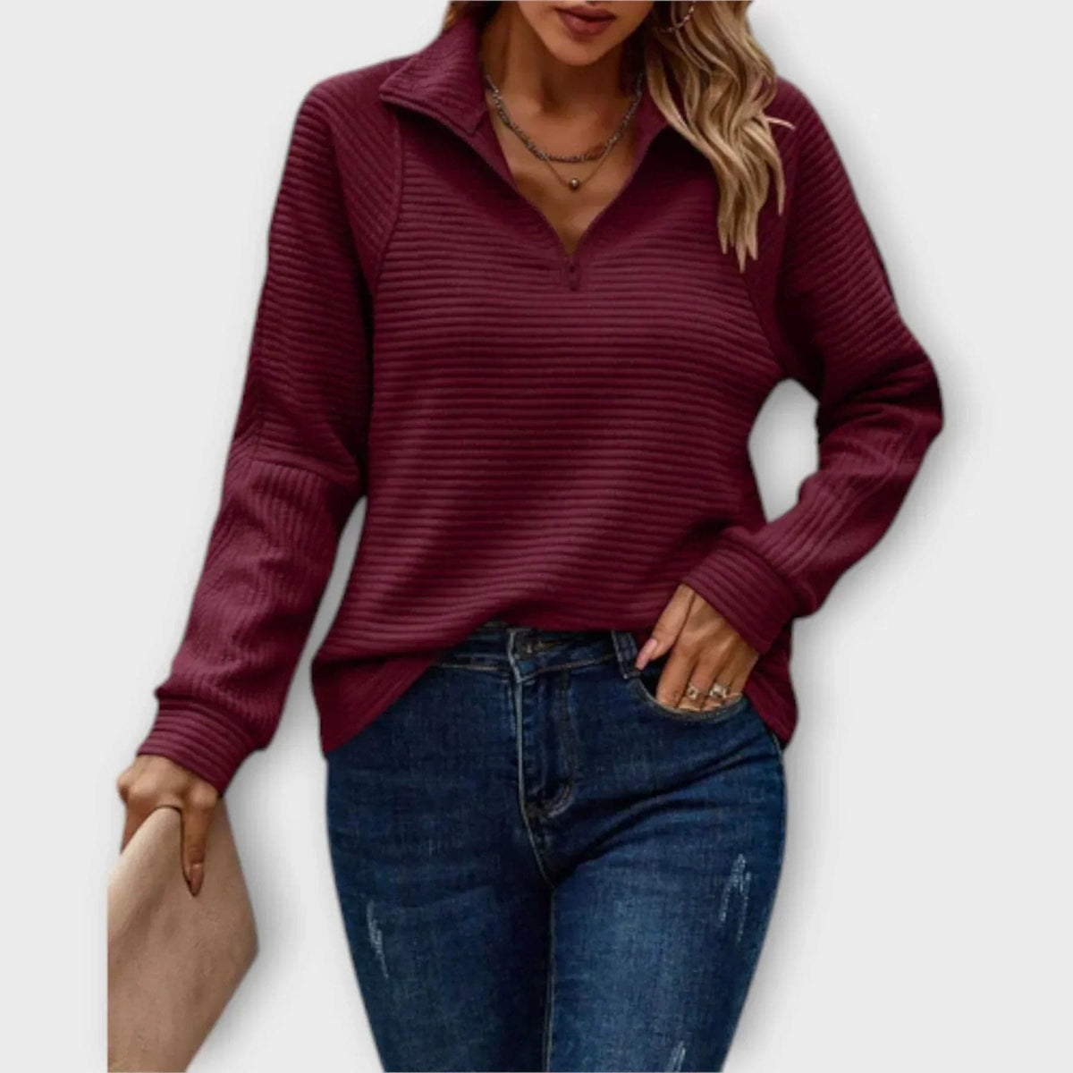 Amanda | Half-Zip Pullover with Ribbed Texture and Relaxed Silhouette