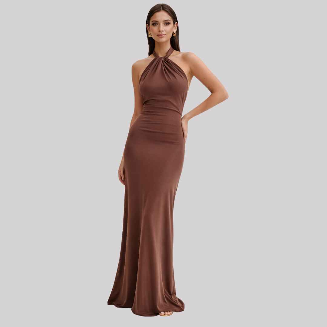 Tracy | Halter Neck Maxi Wedding Dress with Open Back and Bodycon Silhouette