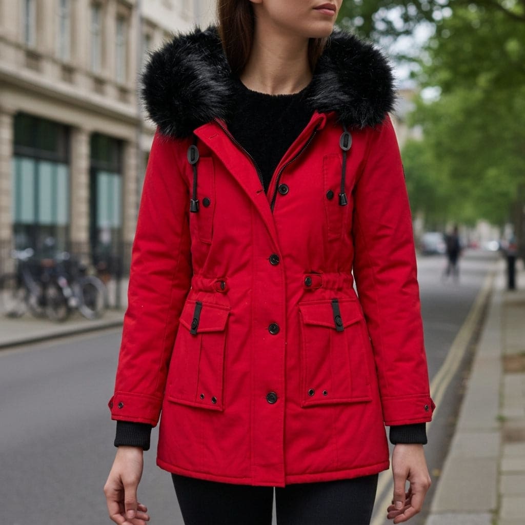 Barbara | Hooded Parka Jacket with Faux Fur Trim and Cinched Waist