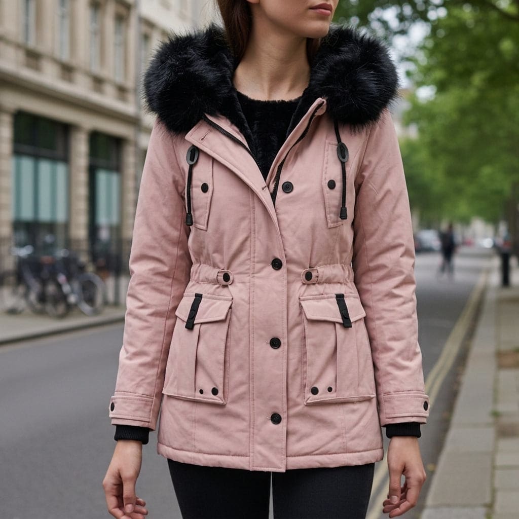 Barbara | Hooded Parka Jacket with Faux Fur Trim and Cinched Waist