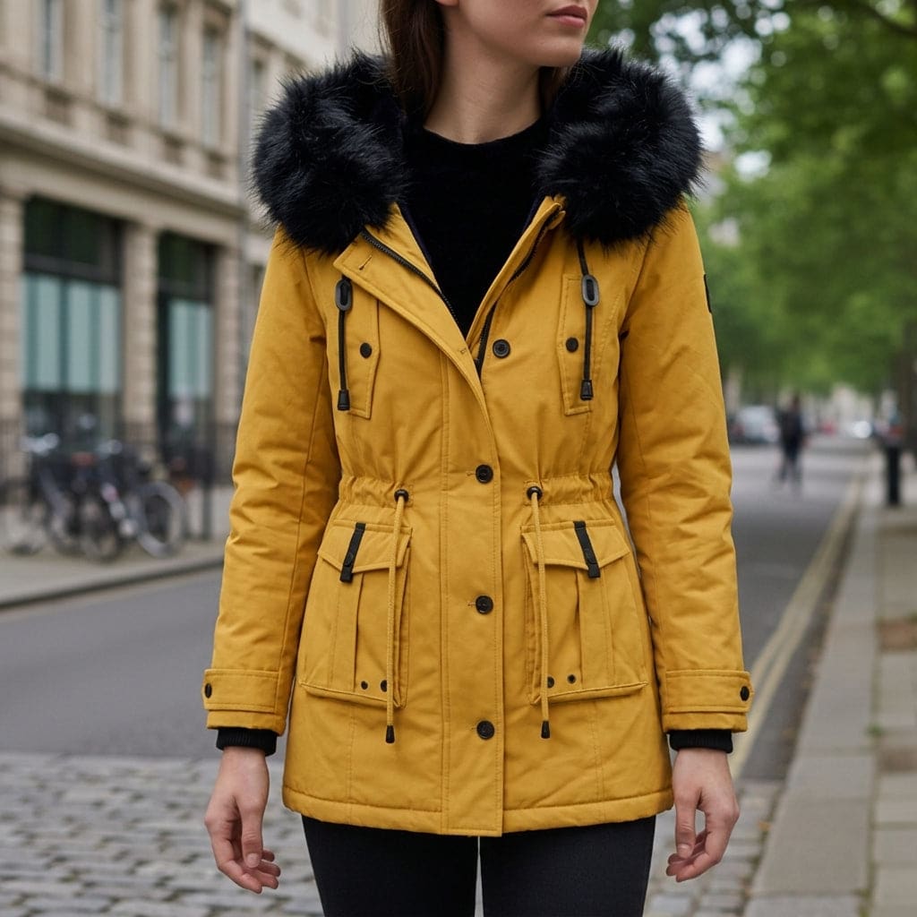Barbara | Hooded Parka Jacket with Faux Fur Trim and Cinched Waist