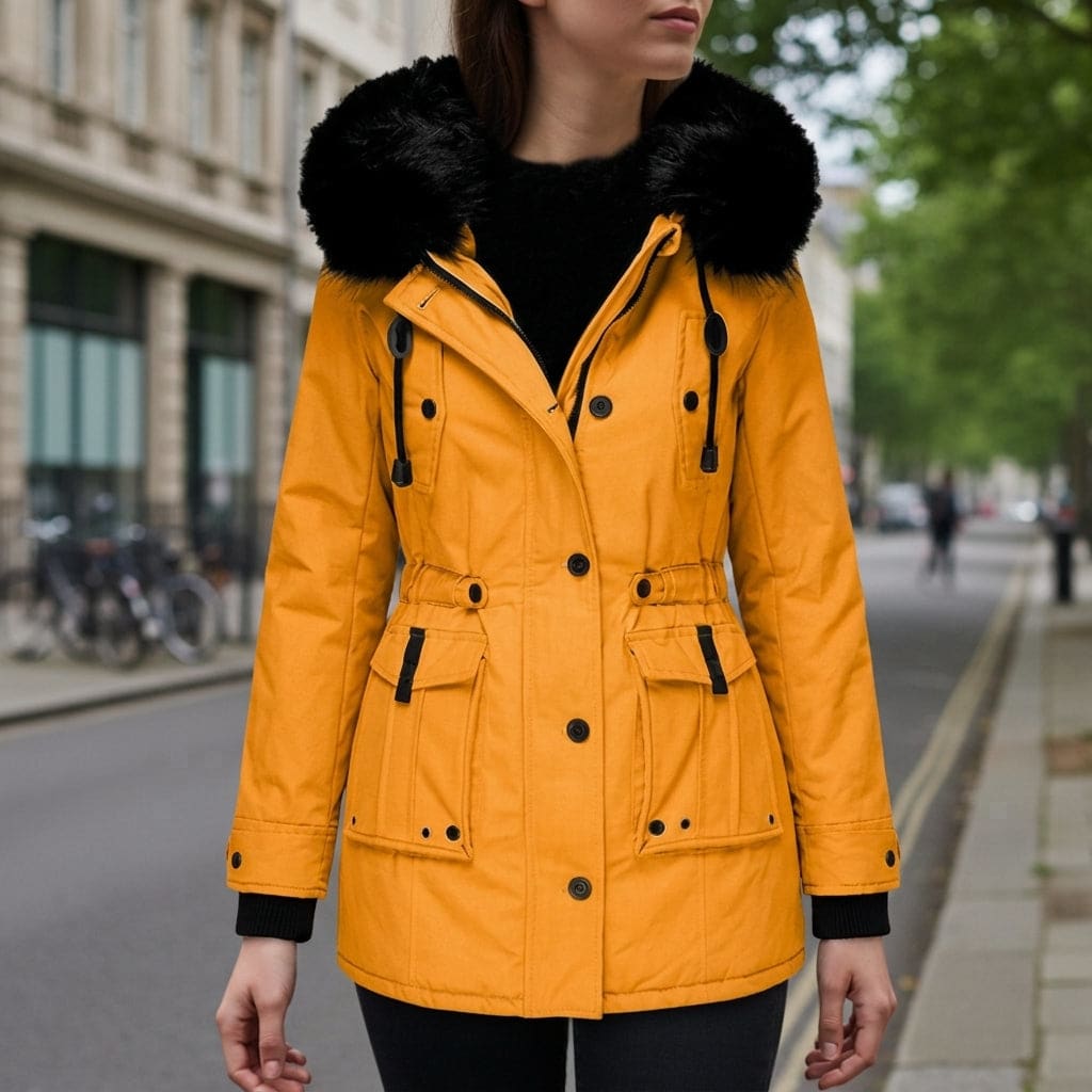 Barbara | Hooded Parka Jacket with Faux Fur Trim and Cinched Waist
