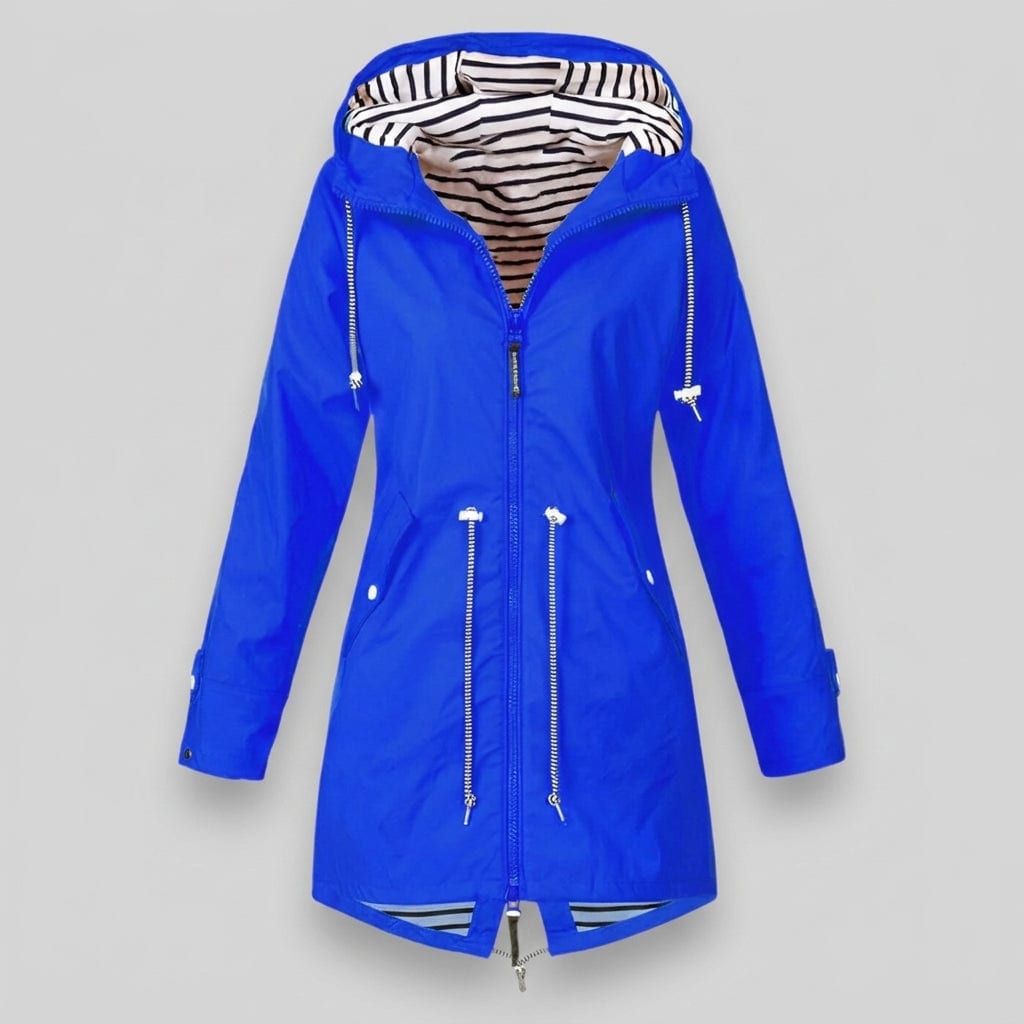 Deborah | Hooded Rain Jacket with Drawcord Waist and Striped Lining