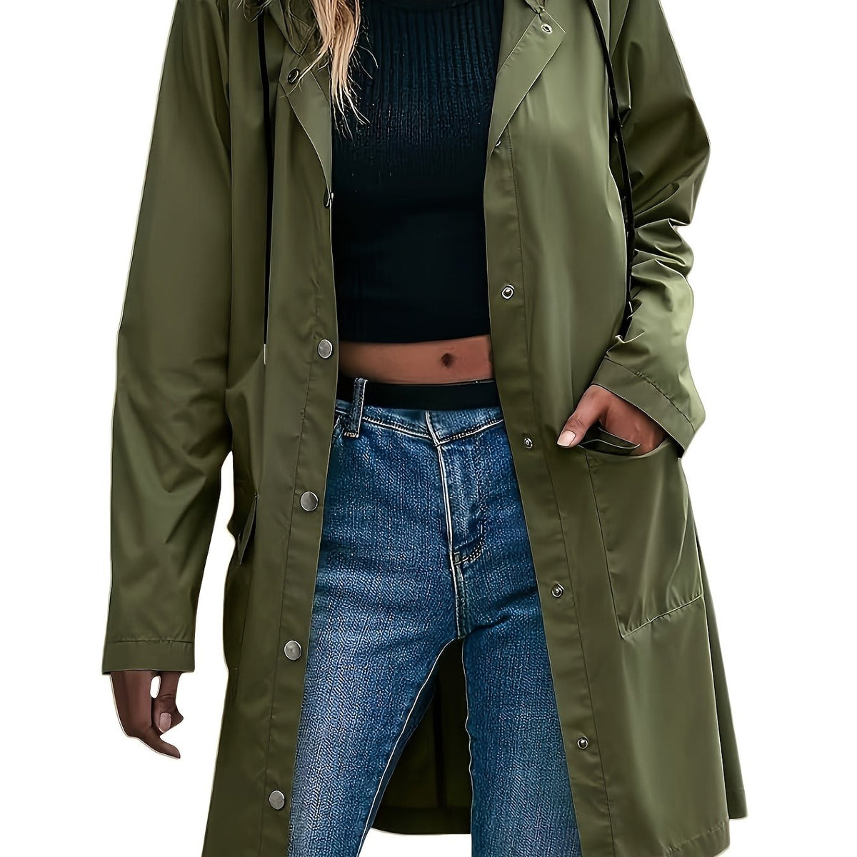 Kirsty | Hooded Trench Coat with Button Front and Longline Silhouette
