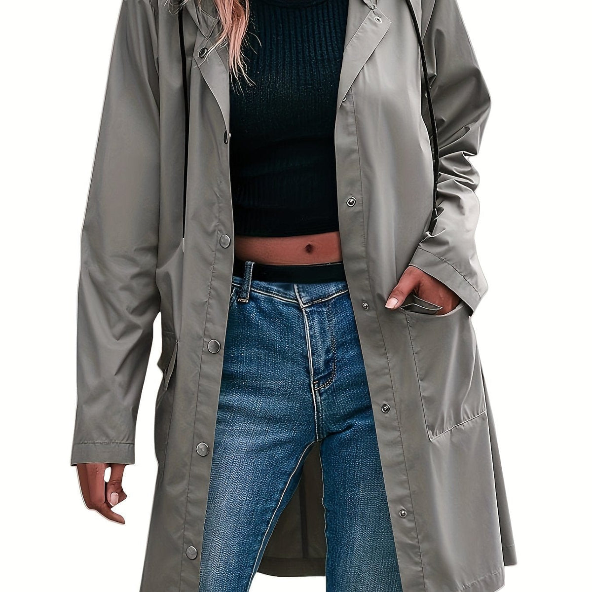 Kirsty | Hooded Trench Coat with Button Front and Longline Silhouette