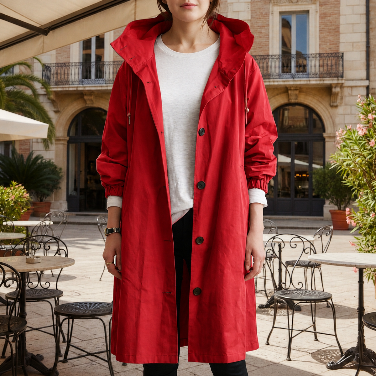 Rebecca | Hooded Waterproof Trench Coat with Button Front Closure