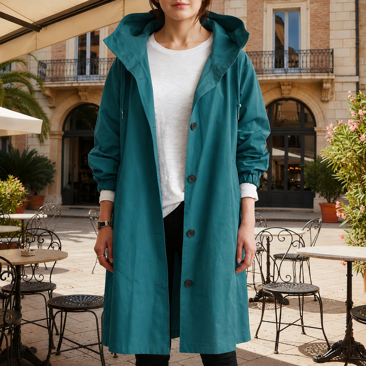 Rebecca | Hooded Waterproof Trench Coat with Button Front Closure