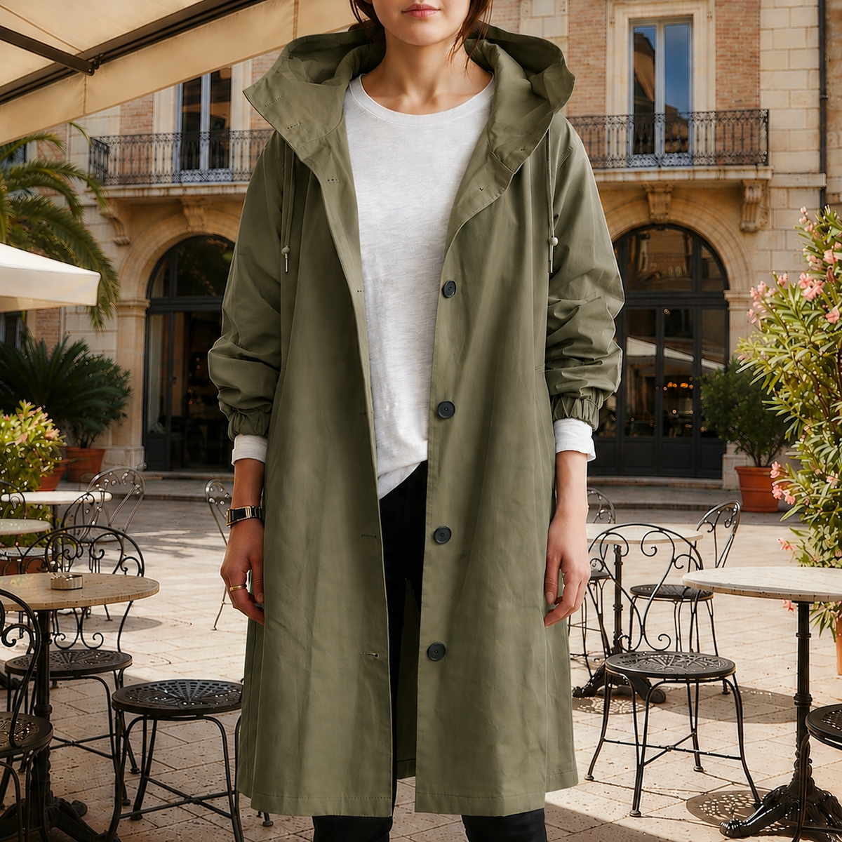 Rebecca | Hooded Waterproof Trench Coat with Button Front Closure