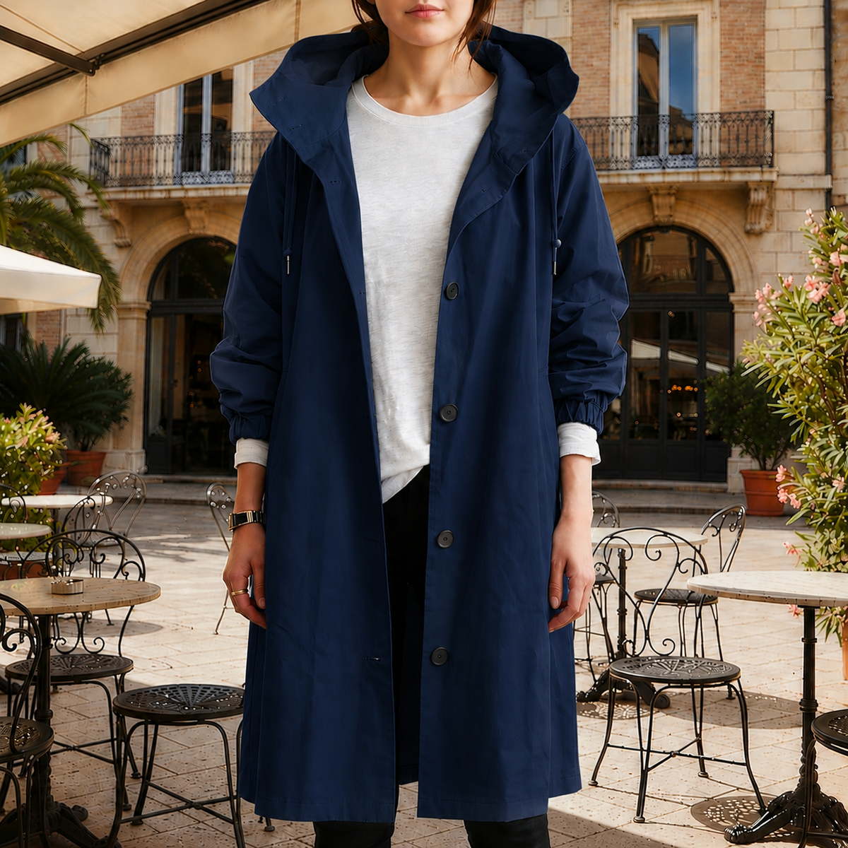 Rebecca | Hooded Waterproof Trench Coat with Button Front Closure