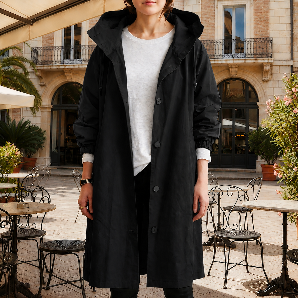 Rebecca | Hooded Waterproof Trench Coat with Button Front Closure