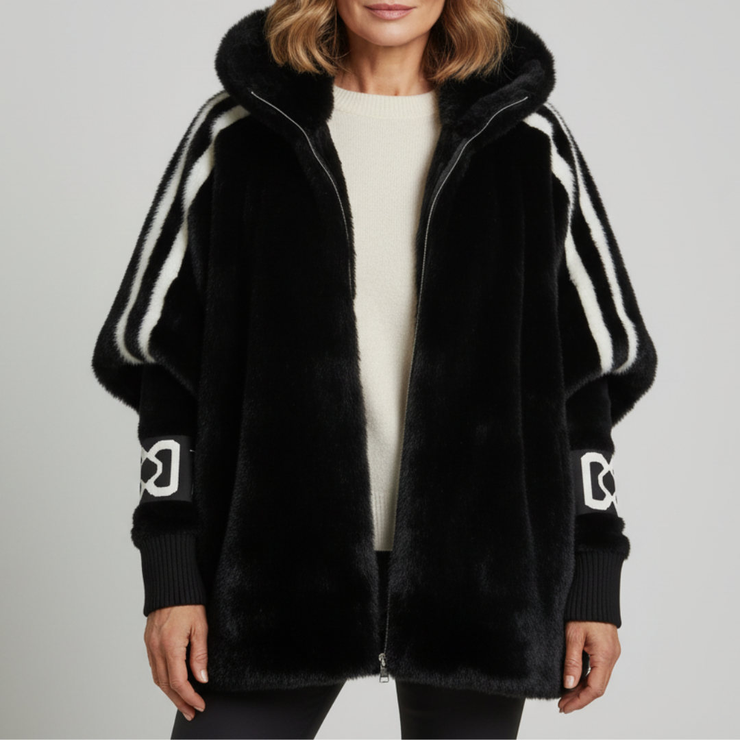 Hayley | Hooded Zip-Up Jacket with Oversized Silhouette and Sporty Sleeve Stripes