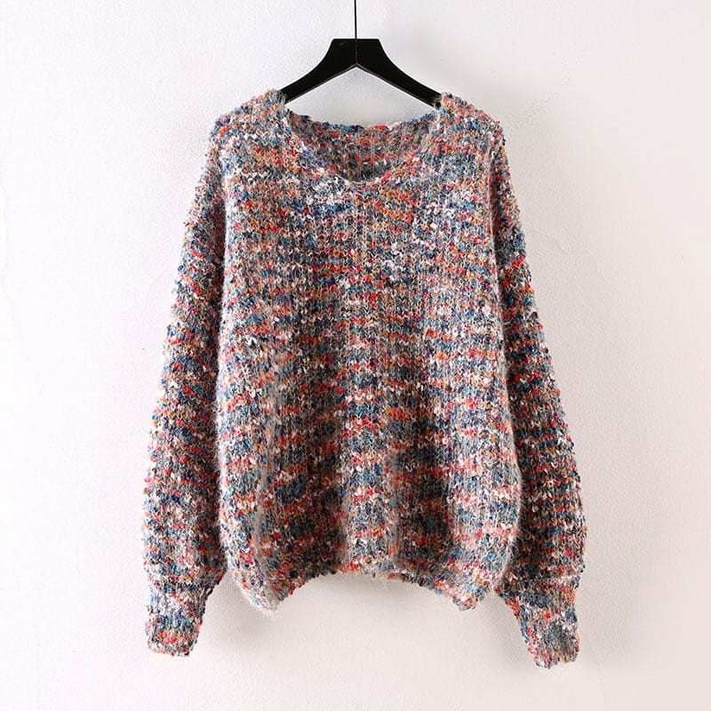 Lucy | Multicolor marled v-neck drop shoulder knit pullover sweater